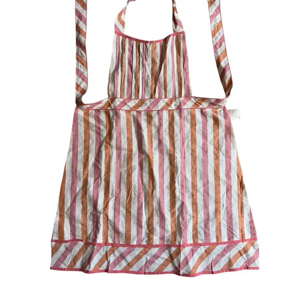 Williams Sonoma Classic Stripe Adult Apron Pink Orange White Stripped Kitchen